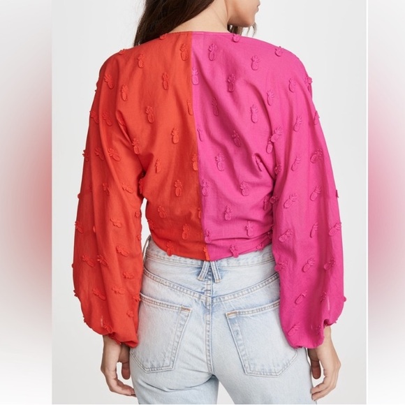 🍍HP🍍 Farm Rio Summer Ready Two Tone Wrap Top M - Picture 6 of 13